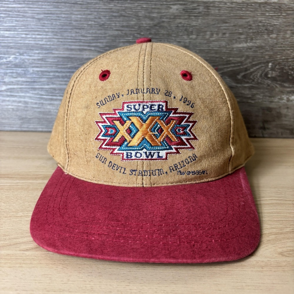 Vintage Super Bowl XXX Hat Cap Snap Back Mens Red Tan NFL Football Arizona 90s